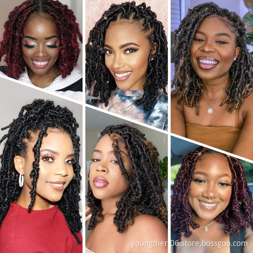 Synthetic Butterfly Locs Braiding Hair Pre Looped Distressed Water Wave Faux Loc Crochet Wavy Dread Butterfly Locs